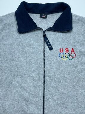 USA Olympics Fleece Vest Womens Size XL Full Zip Gray Made USA Pockets Vtg